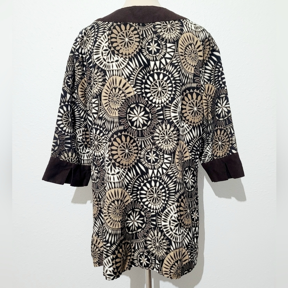 East 5th Women’s XL Tunic Top Brown Beige Black Geometric Print 3/4 Sleeve Linen - Picture 5 of 13